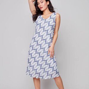 CHARLIE B Blue and White Midi Dress